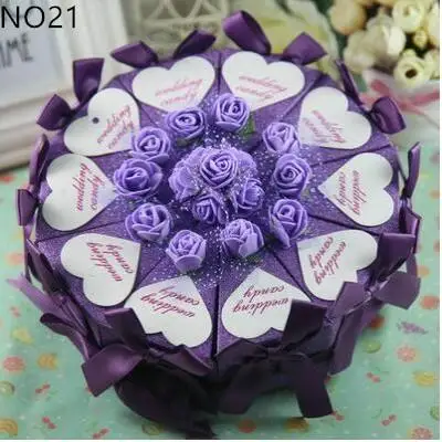 Cake Shape Paper Candy Boxes with Flower Bowknot Ribbon for Romantic Wedding Favors Party Gift Boxes Holders Free Shipping