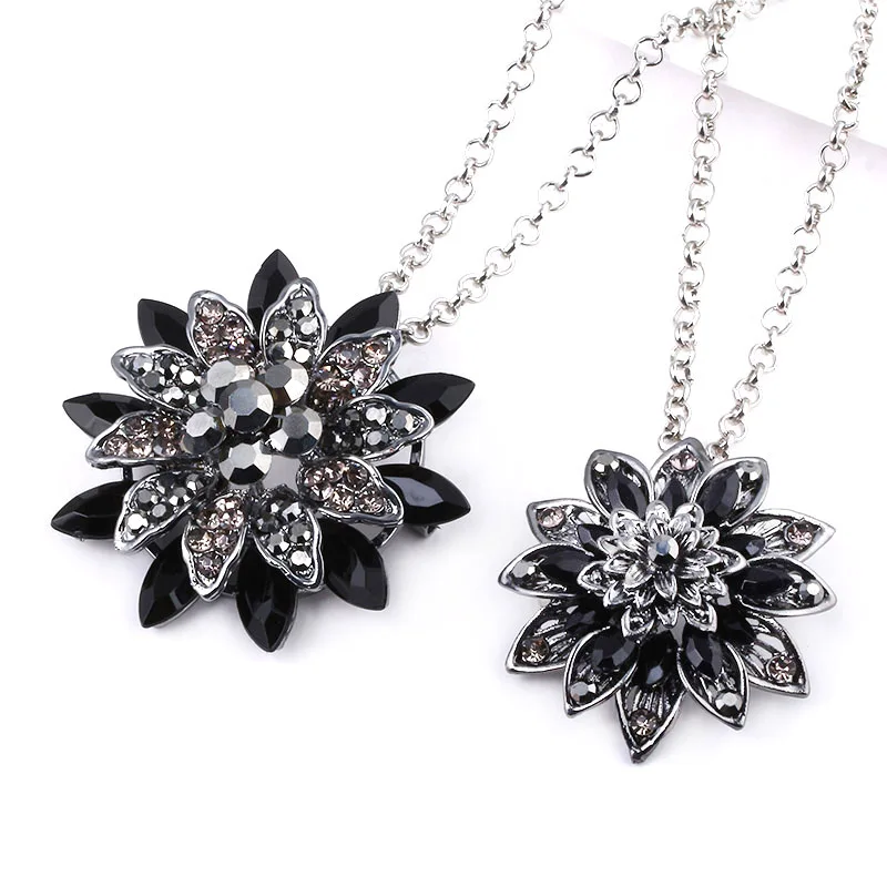 Movie Jewelry Black Dahlia Necklace Vintage Flower Crystal Pendant Necklace for Lover Girlfriend Birthday Party Gift