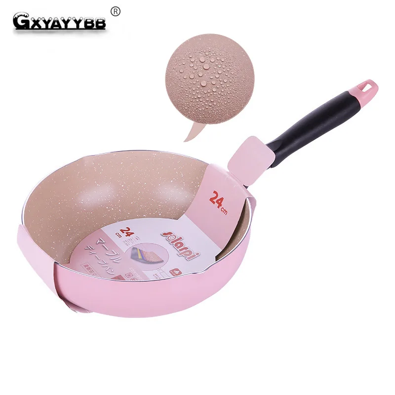 

GXYAYYBB 1pcs Japanese 24CM Aluminum Alloy Frying Pan Not Sticky Cooking Pot Composite Bottom Wok Gas Induction Cooker Universal