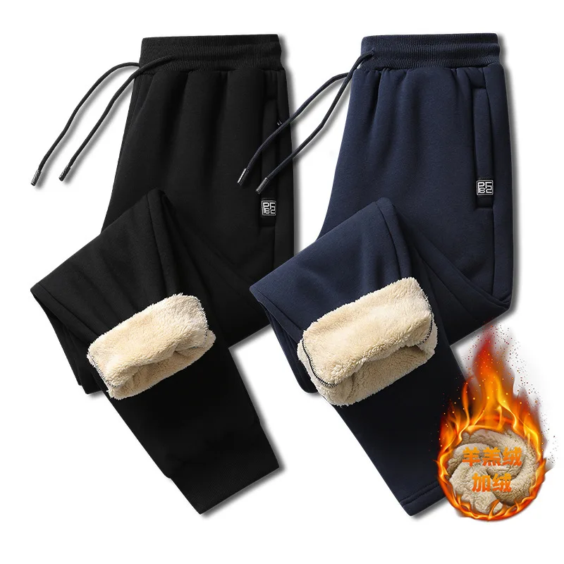 

EBAIHUI Thicken Sweatpants Winter Men's Plus Velvet Padded Trousers Imitation Lambswool Drawstring Warm Oversize Fashion Pants
