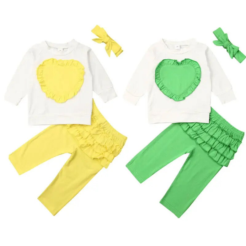 Toddler Baby Kids Girl Cotton Ruffle Clothes Babies T-shirt Top Pants Outfit Sets Tracksuit Clothing Set | Детская одежда и обувь