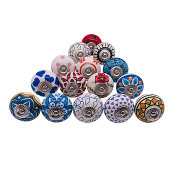 

Multi-Pattern Ceramic Cabinet Knobs Colorful Boho Style Set Dresser Drawer Cupboard Pull Handle 40mm Round knobs with Screws