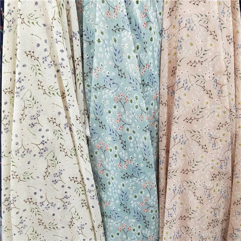 

2019 Tecidos Tissus Printing Chiffon , Japan And South Korea Drooping Cloth Dress A Word Shoulder Floral Skirt Soft Fabrics