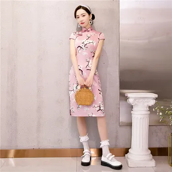 

Vintage Female Evening Party Dress Elegant Satin Chinese Traditional Qipao Print Sleeve Slim Sexy Oversize 3XL 4XL Cheongsam