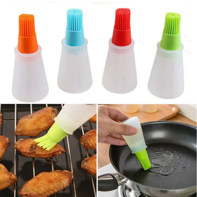 1Pc 60 Ml Szilikon Olajpalack Vagy 2Pc 16 Cm -Es Olajkefe Grill Olajkefék Folyékony Olaj Tészta Konyhai Sütés Bbq Szerszám Konyha Szerszámok