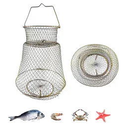 New Collapsible Fishing Net Metal Rustproof Fish Basket Portable Carp Fishing Trap Cage Fishing Accessories