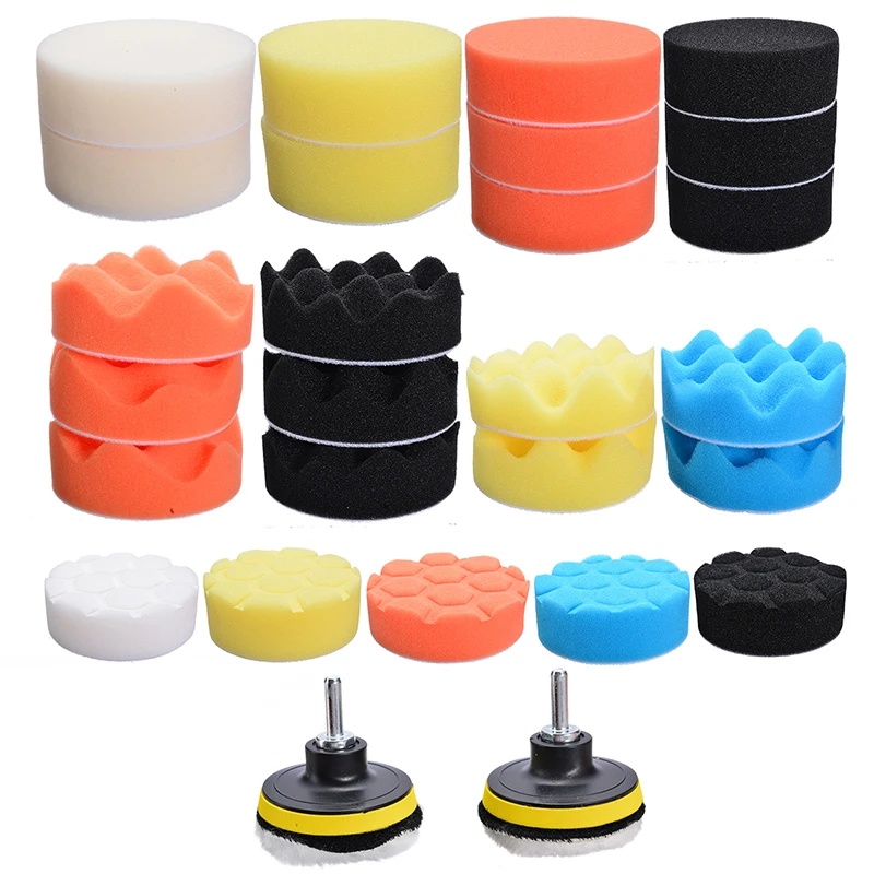 

31pcs Car Sponge Polishing Waxing Buffing Cleaning Pads Kit 3 Inch + Drill Adapter Self-adhesive Assortment Suit