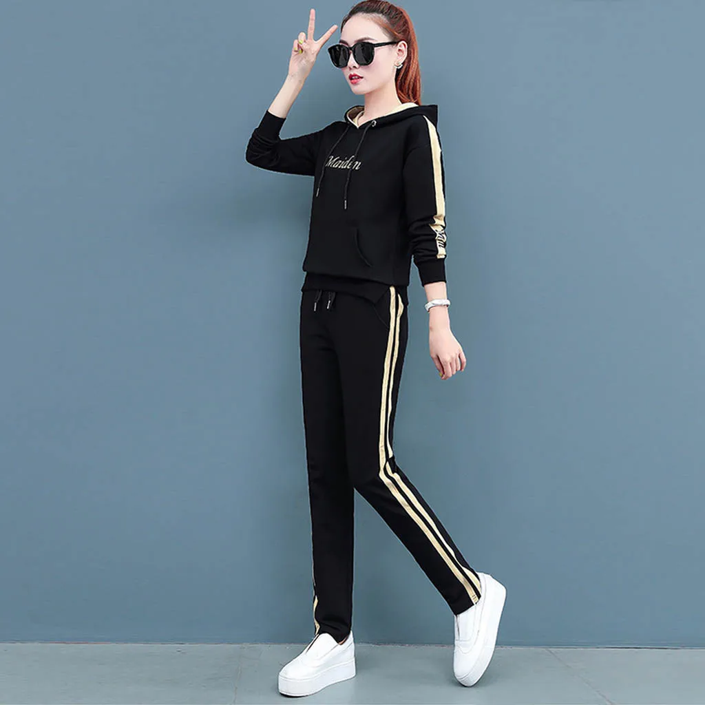 autumn winter women long-sleeved Sweatshirt top joggers pants suit two pieces set fashion sportswear tracksuit outfit#D