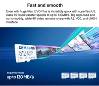 SAMSUNG EVO Plus Micro SD Card 128GB 256GB 512GB A2 V30 U3 Transfer 130MB/s Memory Card C10 U1 TF Card 64GB V10 A1 Memory Card 3