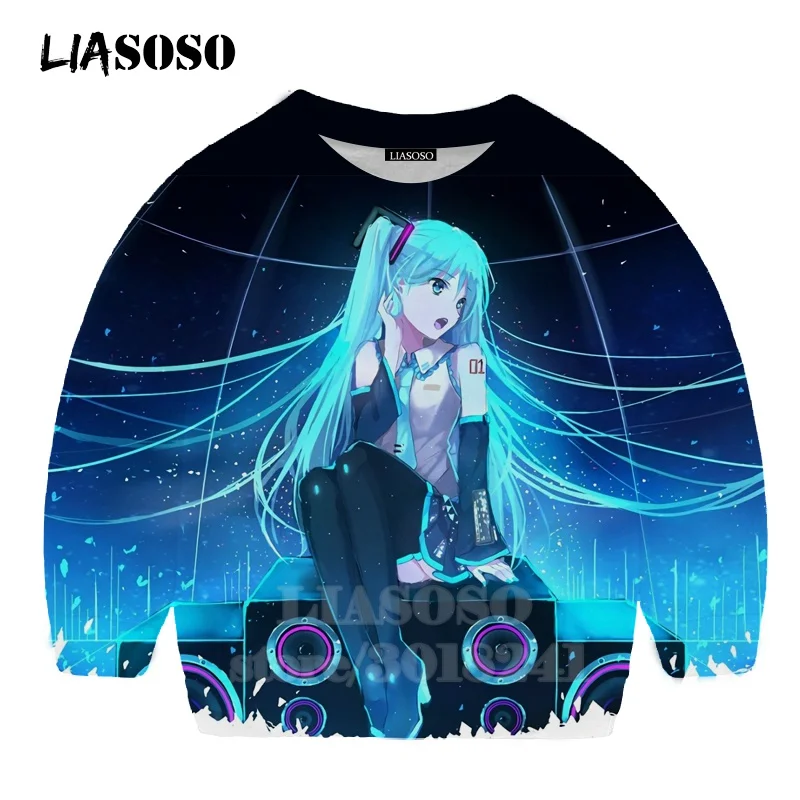 LIASOSO детей толстовки 3D принт аниме девочка Hatsune Толстовка Miku детская модная футболка для мальчиков и девочек с принтом и круглым вырезом, топ, Детский свитер для подростков B174-2