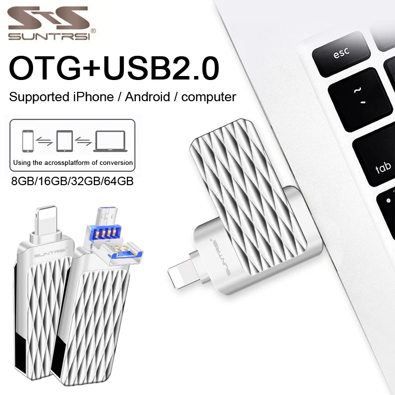 

Suntrsi 2.0 USB Flash Drive 3 in 1 OTG Pendrive High Speed 64GB 32GB for smart iPhone 7/8/x/xr/iPad/Android free shipping