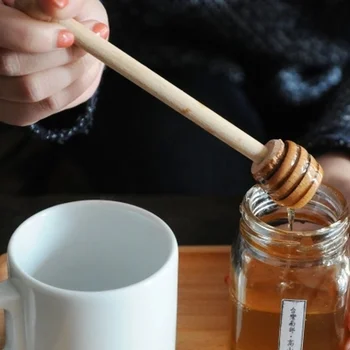 

2pcs/lot High Quality Wooden honey spoons mini stirrer mixer stir bar Long Handle Jam coffee Mixing dipper Supplies Kitchen Tool