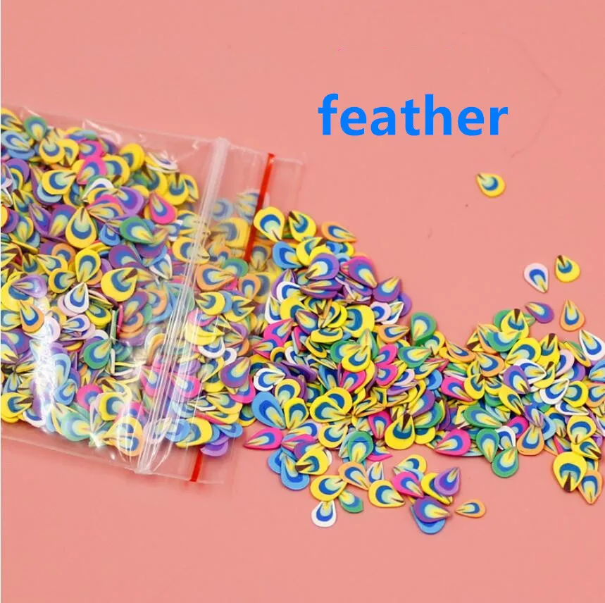 feather design 1KGS дизайн ногтей 3d Фрукты Fimo ломтик цветы крошечные мягкие продукты крем фрукты животные любовь ломтик Полимерная глина DIY Красота наклейки для ногтей - Цвет: feather design