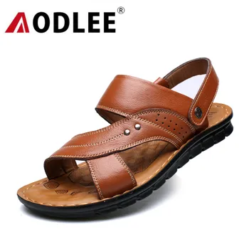 

Sandals Men Beach Shoes Casual Summer Classic Leather Sandals Slippers Soft Fashion Comfort Walking Footwear Dropshipping AODLEE