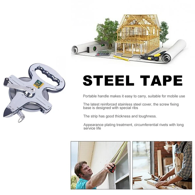 Metric 30M Portable Stainless Steel Shelf Ruler Thick And Durable Hand Crank Steel Frame Ruler Tape Measure