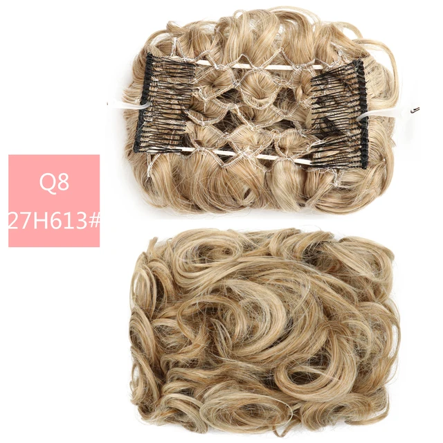 Synthetic Curly Elastic Band Chignon Plastic Comb Clips in Hair Extension Hair Bun Updo Cover Hairpieces Hair Accessories Q8 27H613
