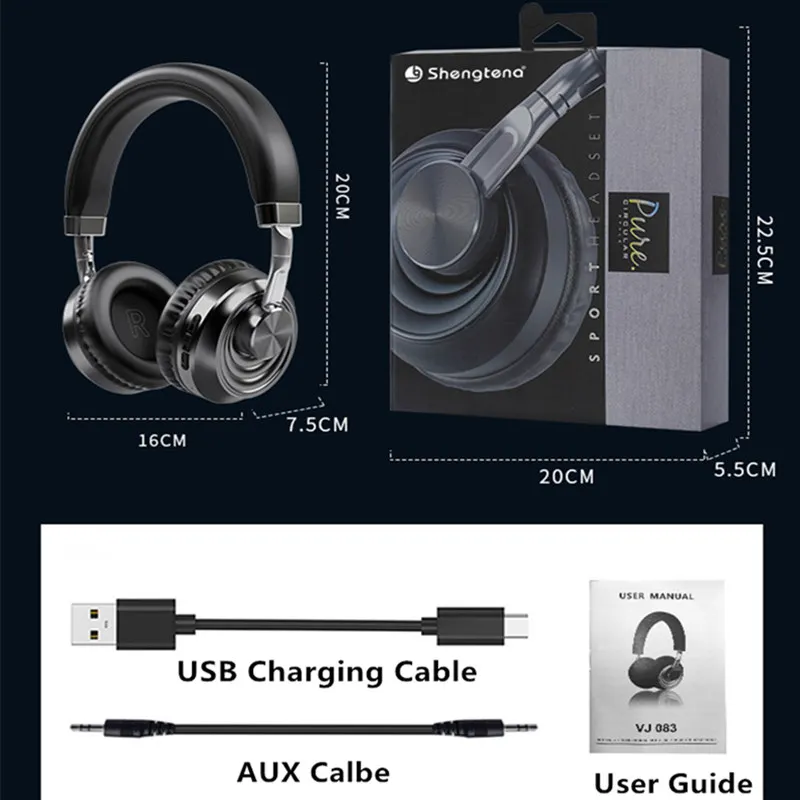 Wireless Headphones Bluetooth 5.0 Headset with Mic Over Ear Sports Running Earphone Support SD card  for Phone Pc Lattop Mp3 TV