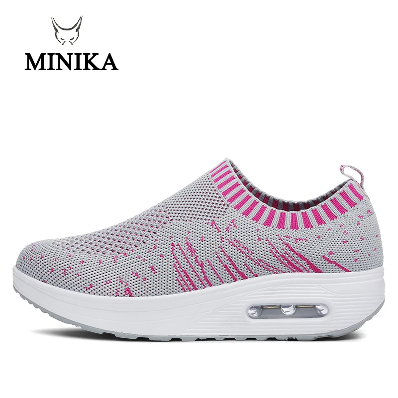 Minika/дышащая женская обувь с массажным эффектом; спортивная обувь для женщин; тренировочные качели на танкетке; chaussure; прогулочная обувь