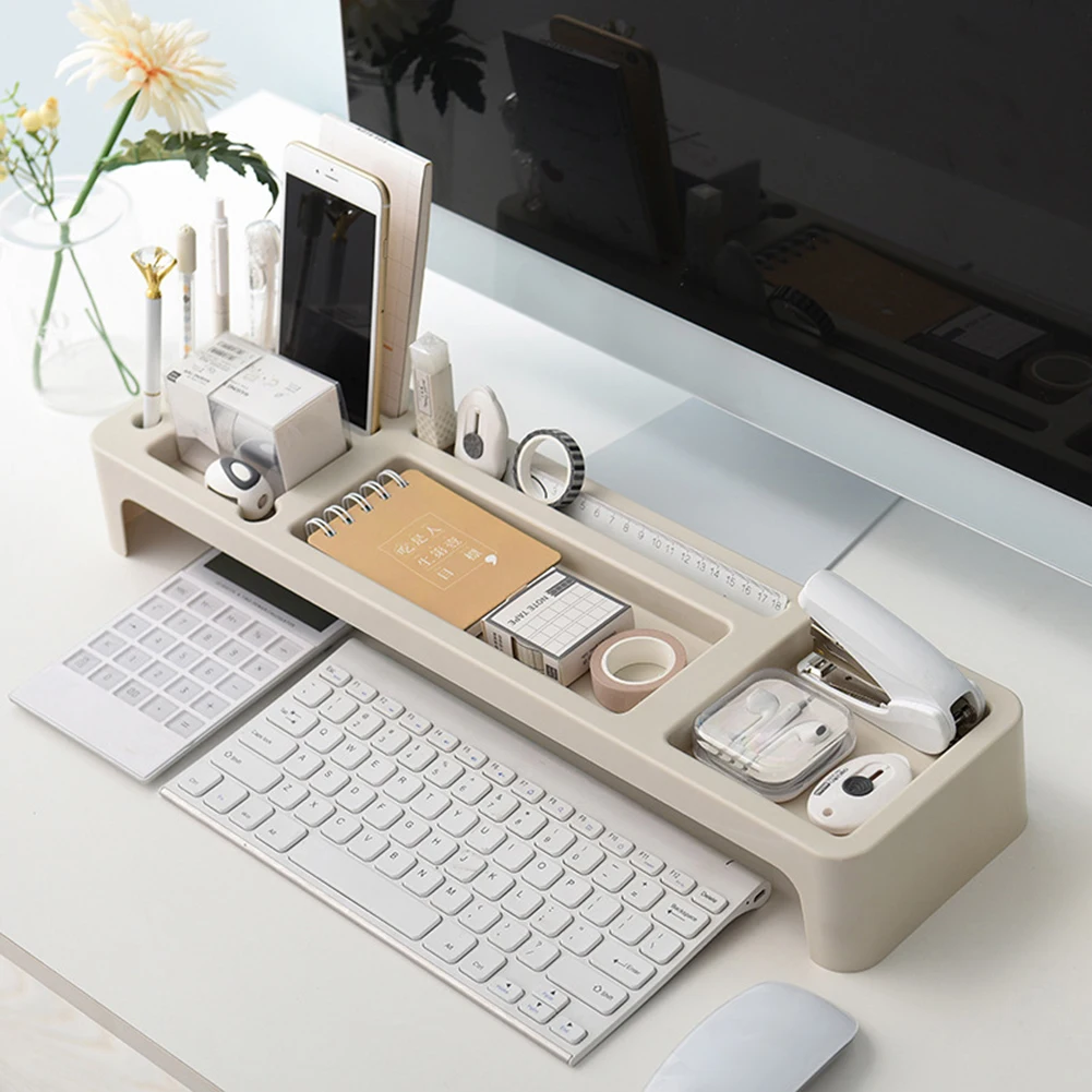 

Plastic Desk Storage Shelf Office Desktop Organizer for Computer Phone Keyboard Storage Pen Shelf Desktop Organizer shelves