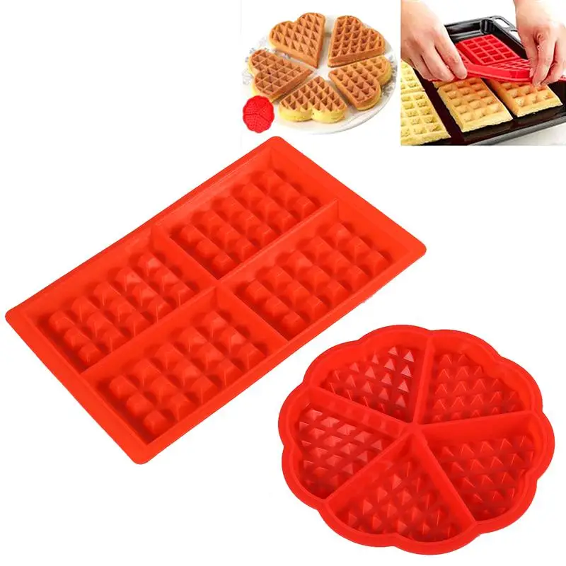 

2 pcs Silicone Waffles Mould Baking Tool Waffle Shape Chocolate Mold Square & Heart Shape
