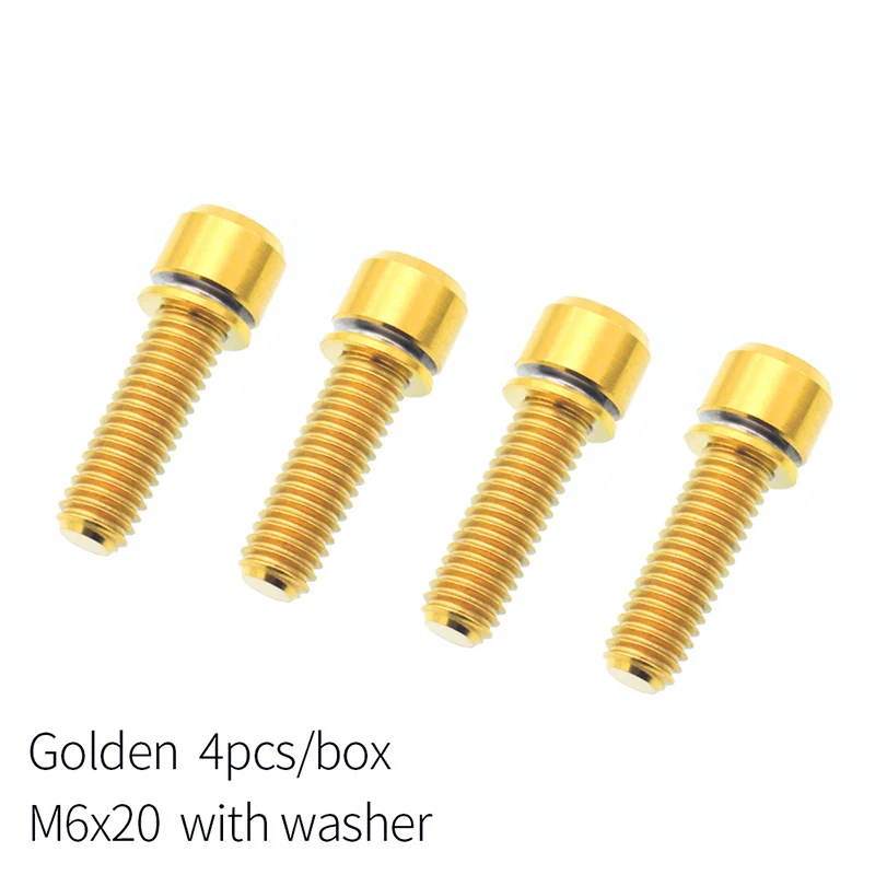 M6x20 Gold 4 шт. Титан болты головки винта болты с шайбой для велосипедные кронштейны цвет синий, черный; большие размеры Титан Радуга золото M6* 18 мм/20 мм - Цвет: M6x20 Gold