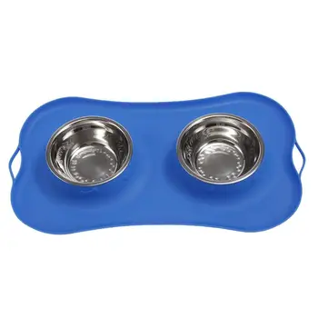 

Silicone Pet Feeder Double Stainless Steel Bowl Pet Feeder Dog Cat Safe Water Drinking Tools for Home Shop Pet Supplies (Blue)