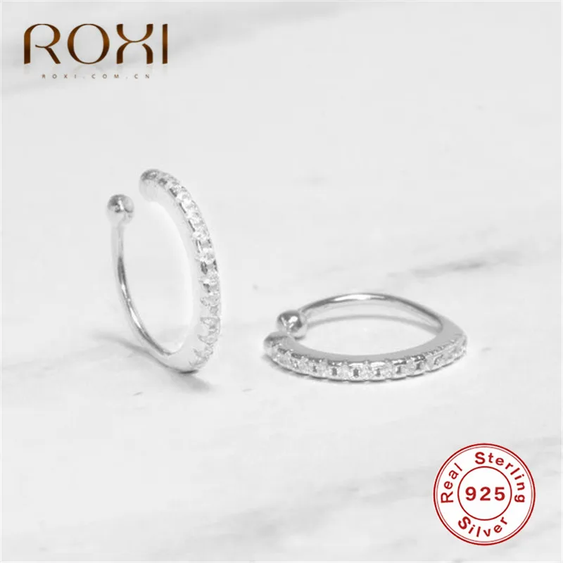 Серьги ROXI из стерлингового серебра 925 пробы, корейские женские блестящие серьги-каффы CZ, клипсы для женщин, девушек, без серьги в стиле пирсинга