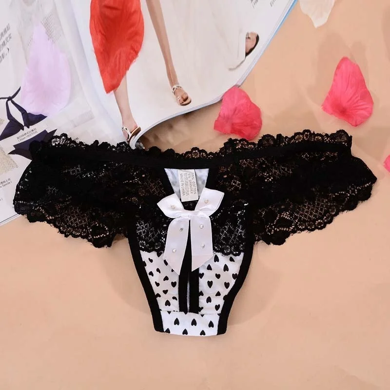 Купить Wavaio 2019 Sexy String Lace Underwea Black Heart Printed Bowknot Thongs G-string V-string Panties Women's Briefs G-strings  Женская | Женские трусики (4000537217754)