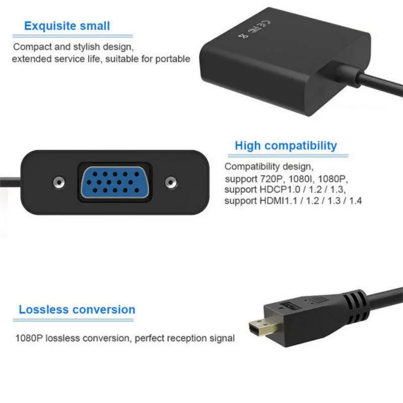 Micro HDMI в VGA Аудио конвертер Кабель-адаптер 1080P HDMI мужчин и женщин для HD HDTV ПК ноутбук xbox PS3 PS4 камера планшет