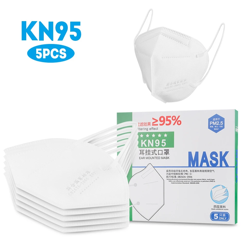 

5pcs 4-layer KN95 Face Mask with Elastic Ear Loop Prevent coronavirus Flu KN95 Face Mask Anti-Virus Anti Corona Virus COVID-19