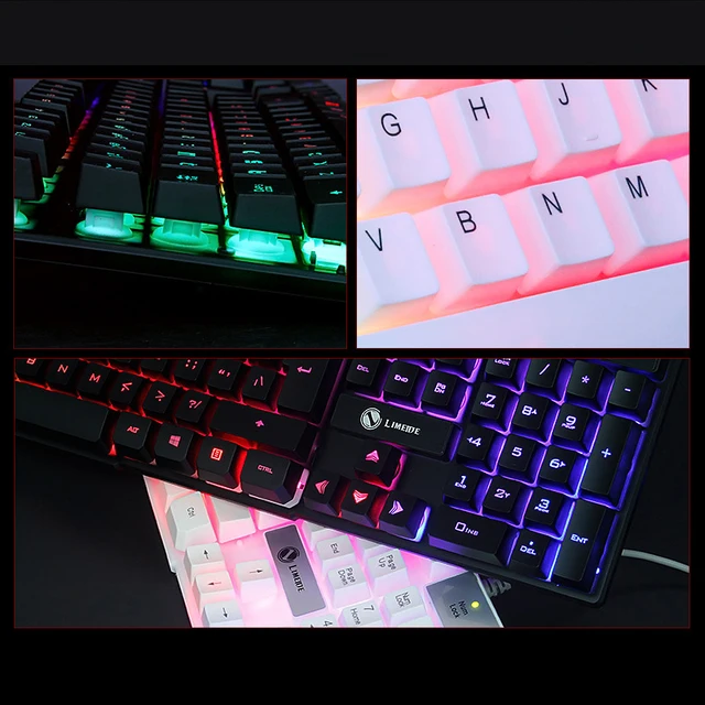 USB Wired Gaming Keyboard Mouse Set PC Rainbow Colorful LED Illuminated ...