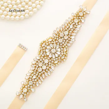 

Rhinestones Wedding Dress Belt Gold Crystal Bridal Belt Diamond Bridal Sash For Wedding Decoration J137G