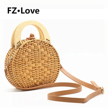 

Handmade Straw Crossbody Bag Women Weave Shoulder Bag Round Summer Beach Purse and Handbags Bali Ata Woven Wicker Basket Purse