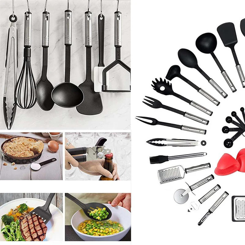 ATUCOHO Cooking Utensils Complete Tools Spoon Utensils Cookware Stainless Steel Nylon Non-Stick Spatula Set Kitchen Supplies