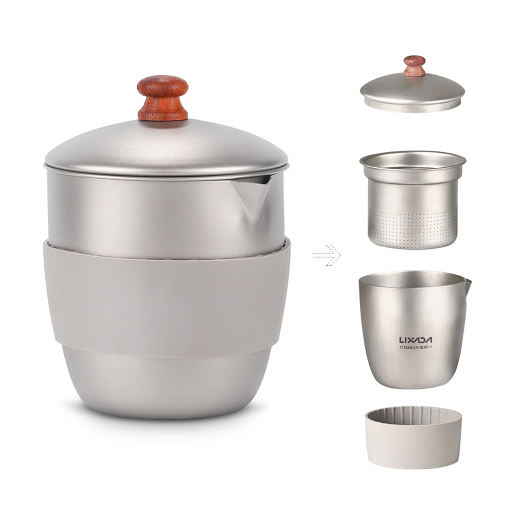 Lixada 300ml Titanium Kettle Outdoor Camping Titanium Teapot Kettle Tea Maker with Infuser Camping Equipment