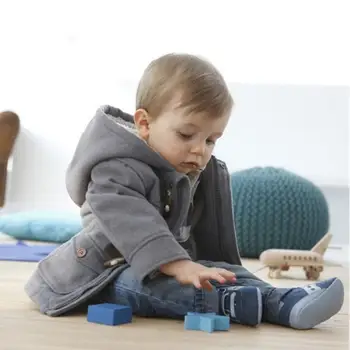 

Warm Hooded Winter Jacket for Baby Boy Fleece Lining Horn Button Closure Jackets