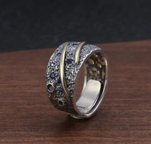 silver ring T3 FNJ кольцо с крестом в стиле панк из серебра 925 пробы, новое модное Оригинальное кольцо из стерлингового серебра S925 пробы для мужчин, ювелирные изделия, регулируемый размер, голубой циркон - Цвет основного камня: silver ring T3
