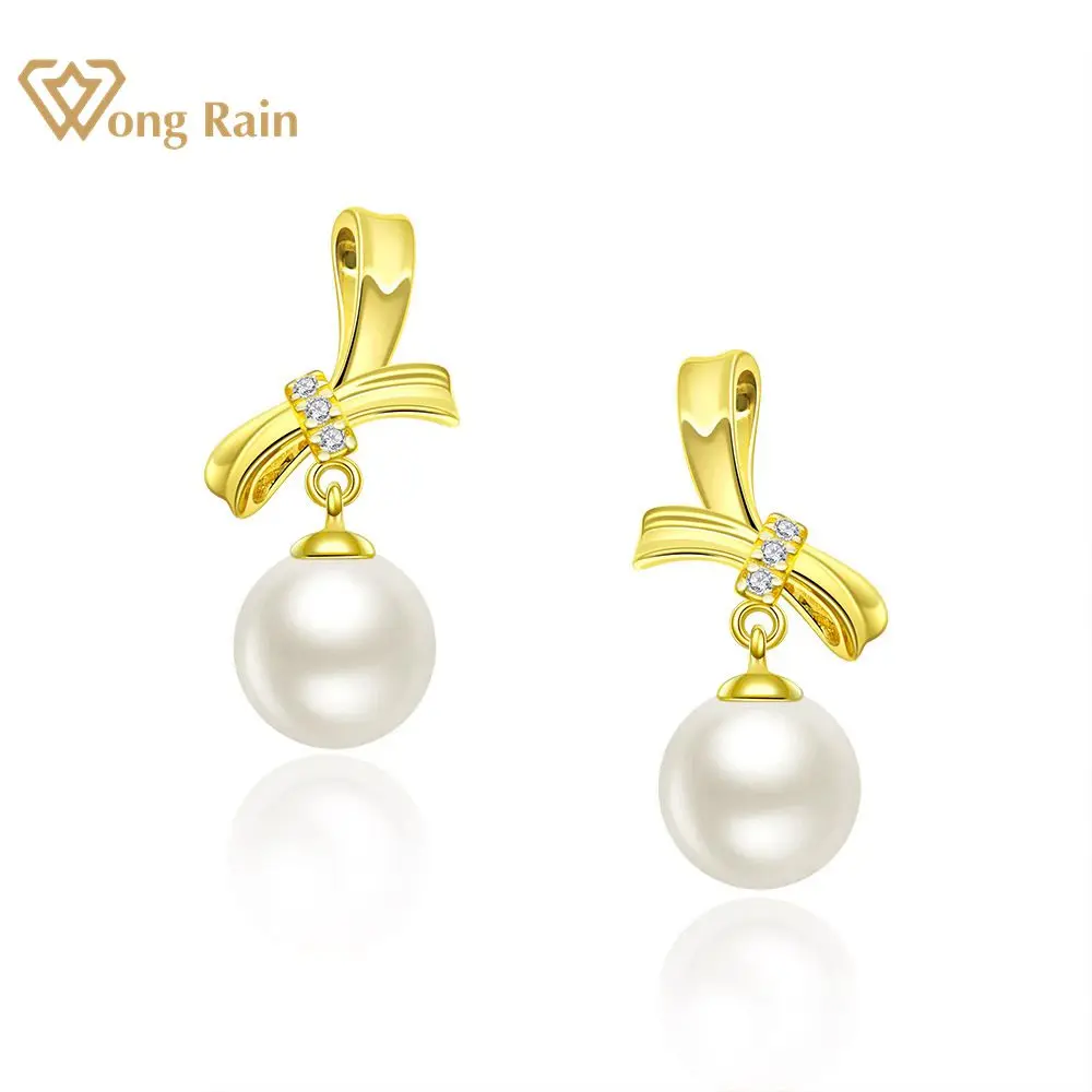 Серьги-подвески Wong Rain 925 пробы Муассанит натуральный пресноводный жемчуг под