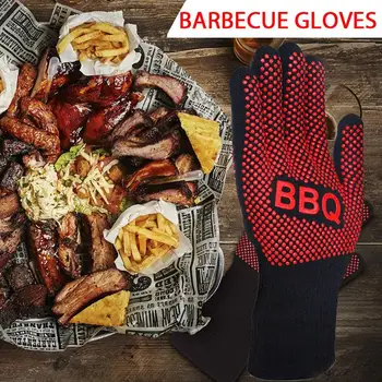 

Oven Mitts Glove Durable Cotton Silicone Red Black High Temperature Resistance Barbecue Box Restaurant Outdoor Kitchen