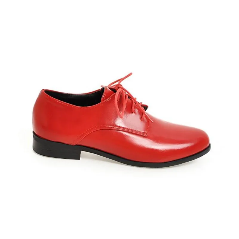 Size 30-50 British Lace Up Casual Student Flat Korean Patent Leather Lady Flat Brogue Shoes Spring Autumn Oxford Shoes For Woman