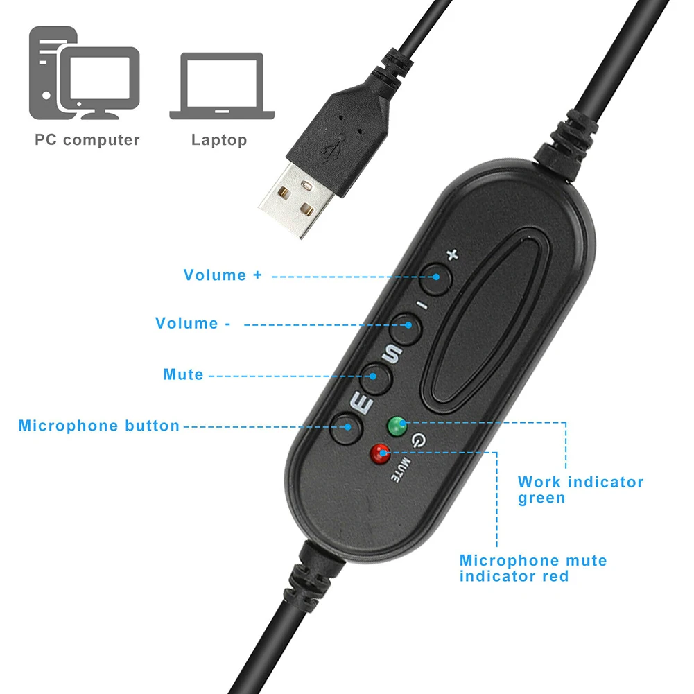 USB Headset With Microphone Noise Cancelling Computer PC Headset Lightweight Wired Headphones For PC Laptop Mac School Kids