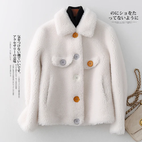Пальто из натурального меха, шерстяная куртка, осенне-зимнее пальто, женская одежда, Корейская винтажная овечья шерсть, замшевая подкладка, женские топы, ZT3871 - Цвет: white