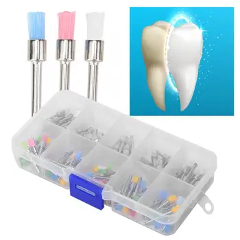 

100Pcs Mixed Color Nylon Flat Dental Polishing Polisher Brushes with Storage Box Oral Care Tools Accessories