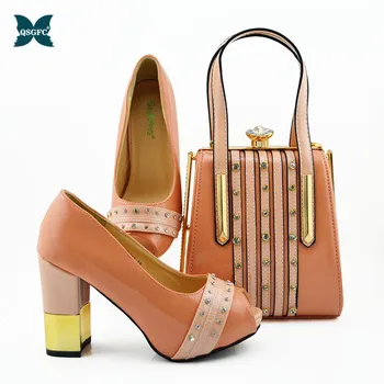 

Autumn New Coming Peach Color Italian design Shoes and Bags To Match Shoes with Bag Set Matching Italian Shoe and Bag Set