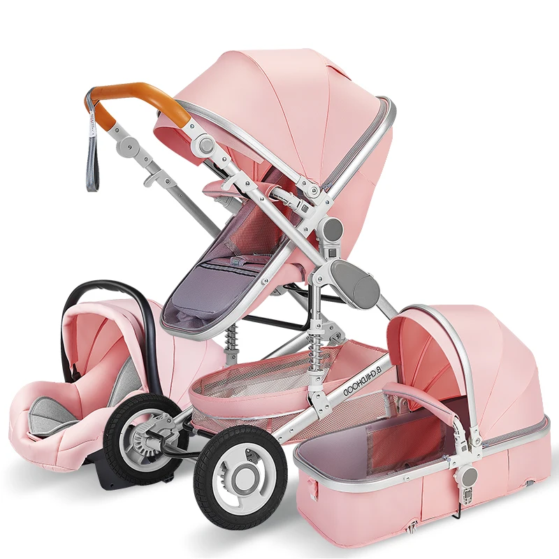 Luxury Baby Stroller 3 in 1 Stable Aluminum Frame Portable Stroller Pram Newborn Bassinet