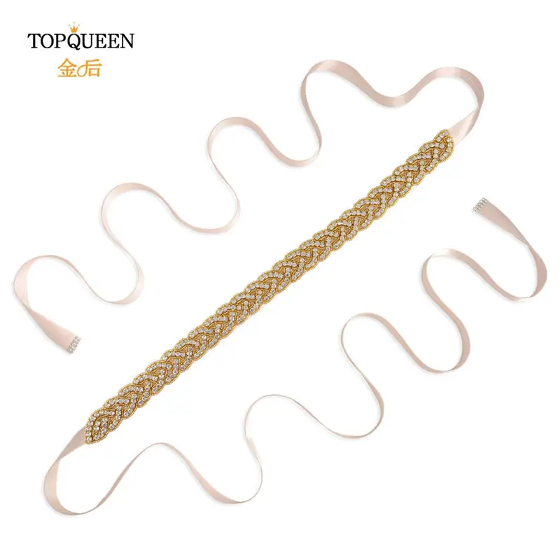 TOPQUEEN S216-G золото талия пояс необычные Стразы кушак Золотые бусы свадебный пояс золотой пояс для женщин ремни свадебные sashs Свадебные - Цвет: baby pink