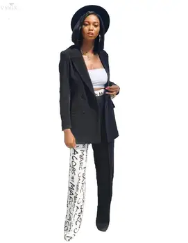 

Women Set Suit Letter Print Patchwork Blazers + Pants Suit Two Piece Set Office Lady Business Uniform 2 Piece Outfits For Women