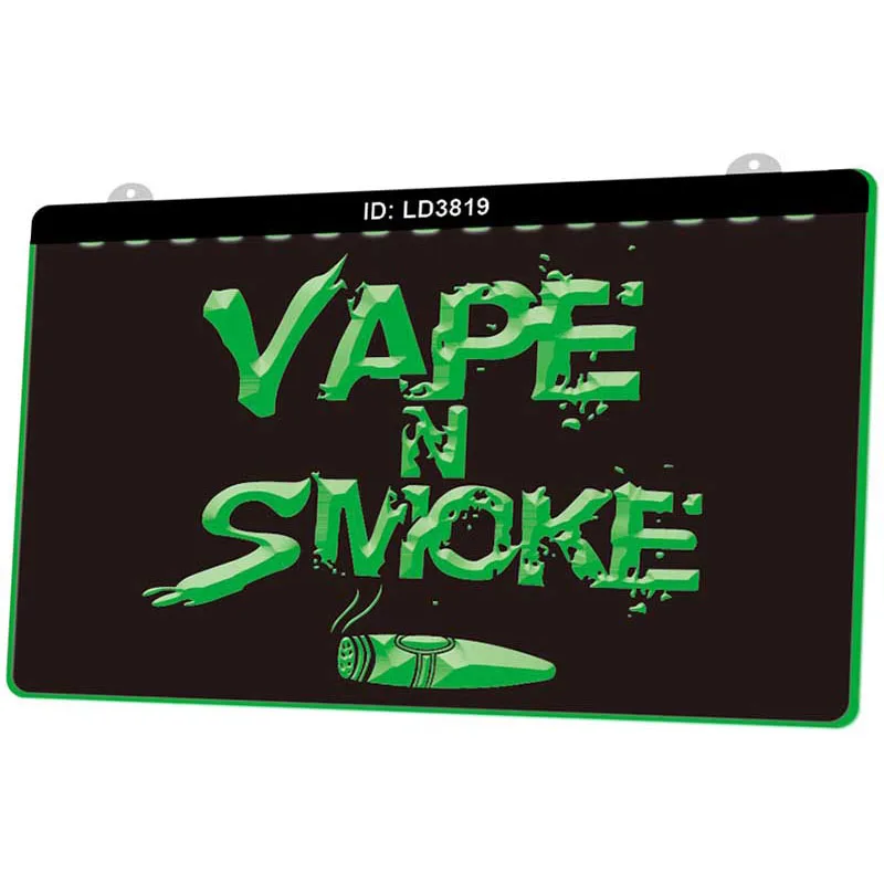 LD3819 Vape Smoke новый 3D гравировальный светодиодный световой знак несколько цветов