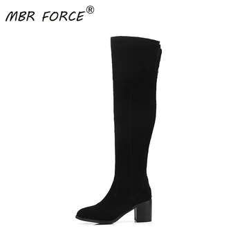 

MBR FORCE 2020 new high quality cow suede winter ladies round toe fashion side zipper simple and versatile black warm high boots