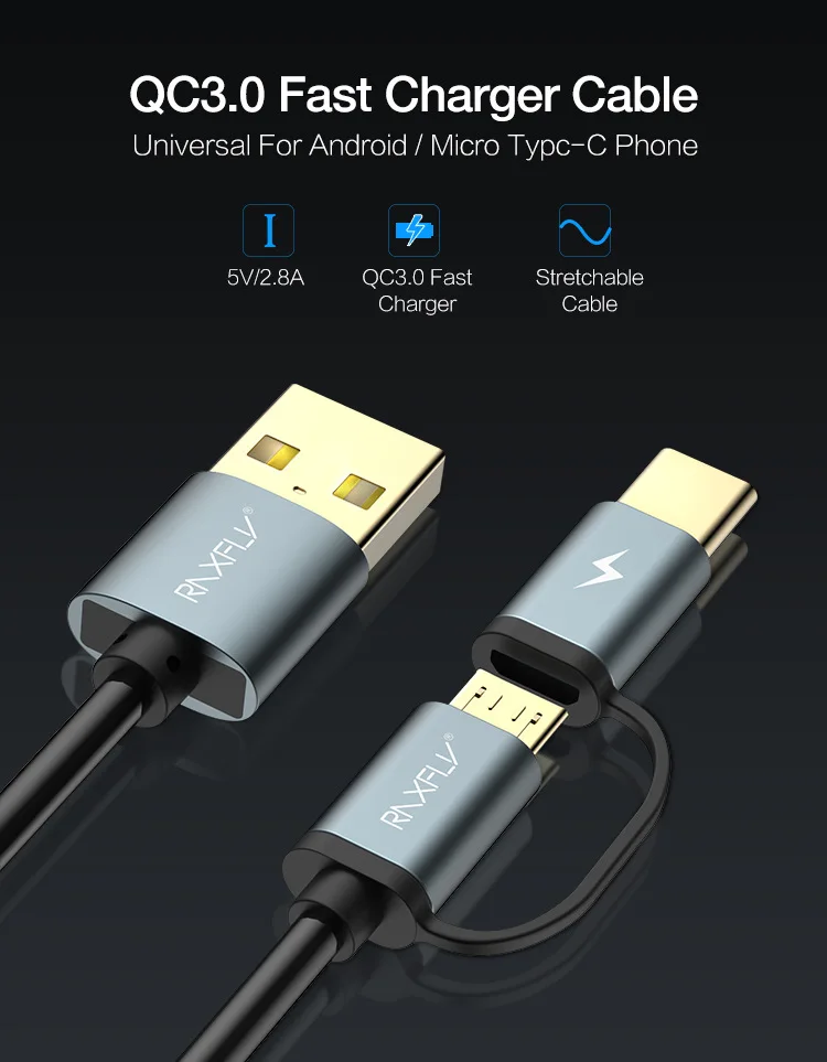JIANHAN USB кабель для передачи данных для мобильного телефона QC 3,0 кабель для быстрой зарядки Micro поворотов type-C разъем двойного назначения